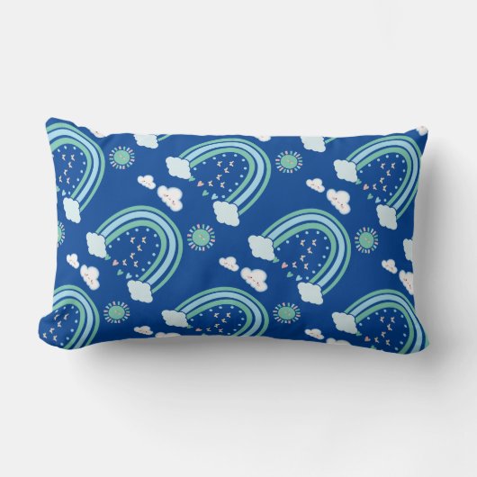 Eenvoudige groene regenboog Boho op blauw | Kussen (Voorkant)