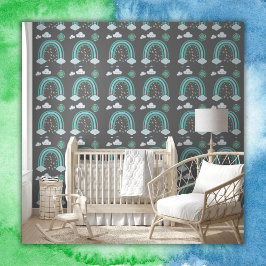 Eenvoudige groene regenboog Boho op houtskool | Behang