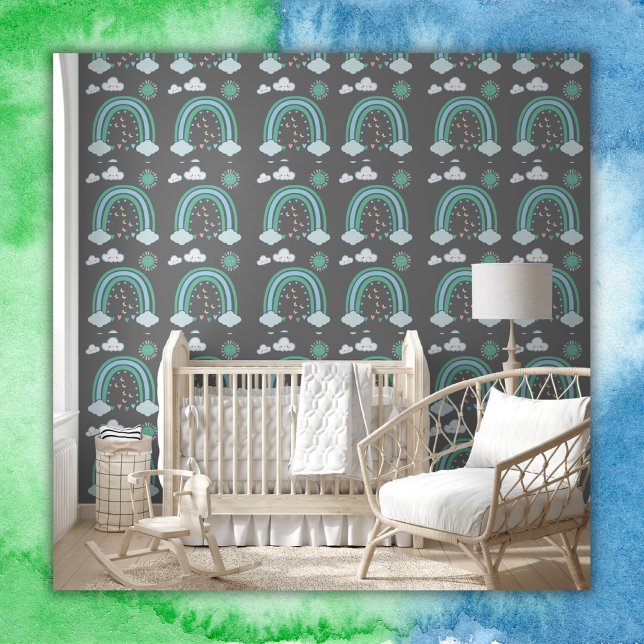 Eenvoudige groene regenboog Boho op houtskool | Behang (Creator heeft geüpload)