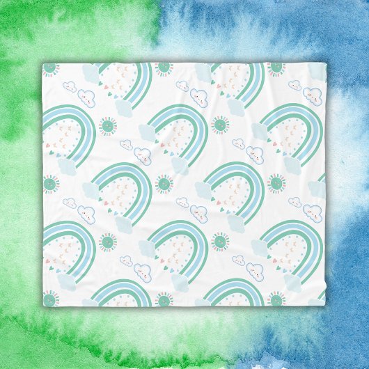Eenvoudige Groene Regenboog Boho op Wit | Fleece Deken