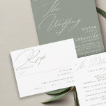 Eenvoudige groene salie witte maaltijd keuze RSVP- RSVP Kaartje<br><div class="desc">Bruiloft rsvp kaart met prachtige handgeschreven kalligrafie in groene salie en wit om aan te sluiten bij ons "Vivian Collectie". Personaliseer door de velden te gebruiken of gebruik de functie "Bewerken met ontwerpgereedschap" om lettertypen, formaten en spatiëring aan te passen. Als u hulp of extra kleuren nodig hebt, neem dan...</div>