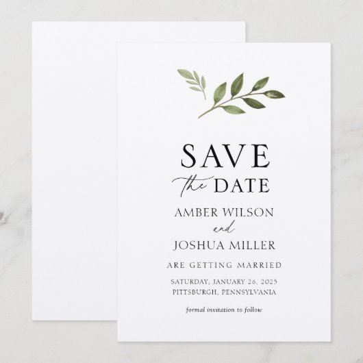 Eenvoudige Groene Save the Date Kaart (Voorkant / Achterkant)