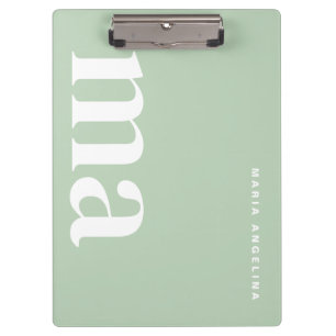 Eenvoudige Groene School Monogram Naam Klembord