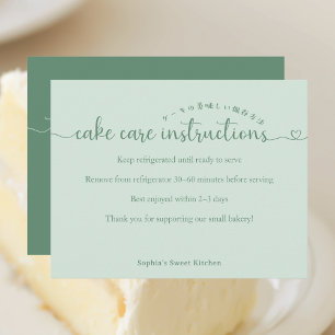 Eenvoudige Groene Script Cake Verzorgingsinstructi Bedankkaart