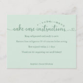 Eenvoudige Groene Script Cake Verzorgingsinstructi Bedankkaart (Voorkant)