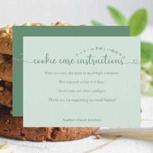 Eenvoudige groene script cookieverzorgingsinstruct bedankkaart