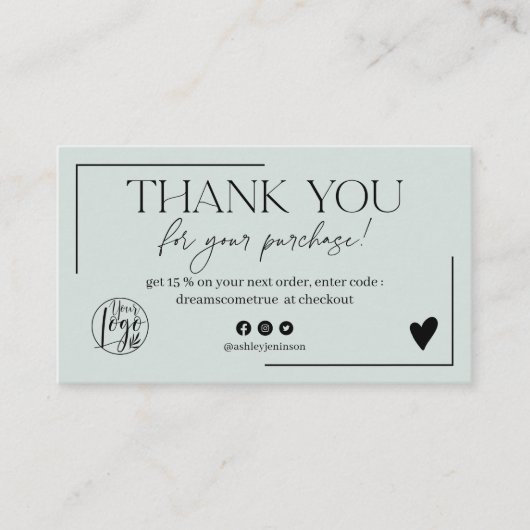 Eenvoudige groene scriptvolgorde dank u visitekaartje (Voorkant)