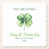 Eenvoudige groene Shamrock Luck Happy St. Patrick' Kartonnen Onderzetters (Voorkant)