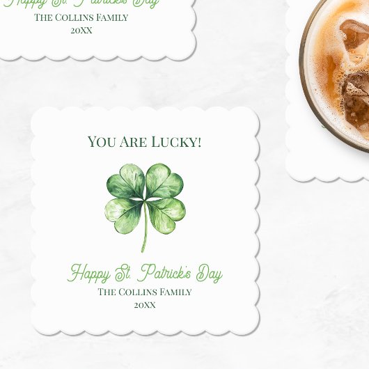 Eenvoudige groene Shamrock Luck Happy St. Patrick' Kartonnen Onderzetters