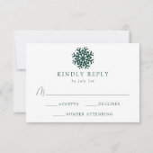 Eenvoudige Groene Sneeuwvlok Wedding RSVP Kaartje (Voorkant)