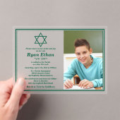 Eenvoudige Groene Ster van David Photo Bar Mitswa Acryl Uitnodigingen (Insitu (Draagbaar))