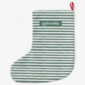 Eenvoudige groene strepen met naam grote kerstsok (Achterkant)