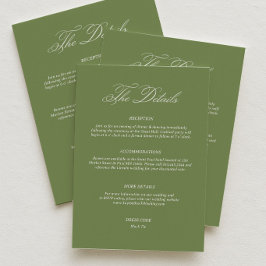 Eenvoudige groene trouwdetails kledingvoorschrift informatiekaartje