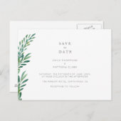 Eenvoudige groene trouwkaart 'Save The Date' Aankondigingskaart (Voorkant / Achterkant)