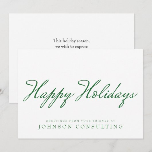 Eenvoudige groene typografie | Vakantiegroet Feestdagenkaart (Voorkant / Achterkant)