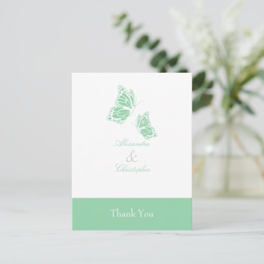 Eenvoudige groene vlinder Dank u Briefkaart (Staand voorkant)