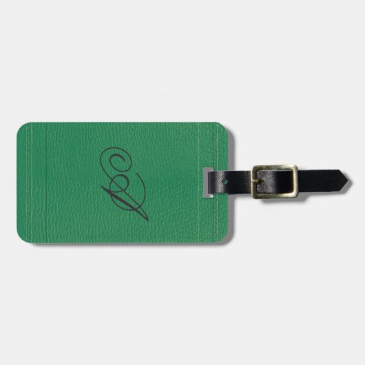 Eenvoudige groene vos leer look monogram bagagelabel (Voorkant horizontaal)