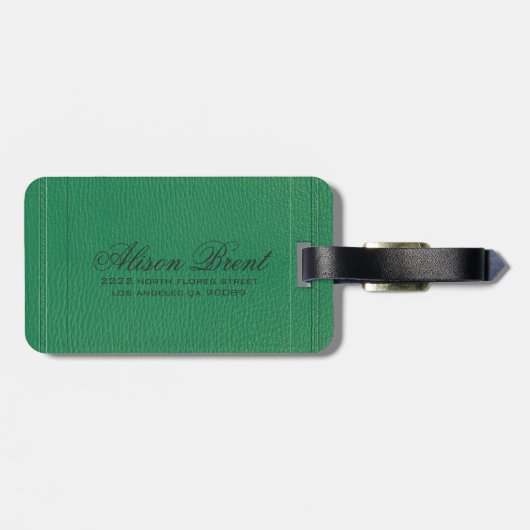 Eenvoudige groene vos leer look monogram bagagelabel (Achterkant horizontaal)