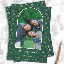 Eenvoudige Groene Vrolijke Kerstmis Sneeuwvlok Fot Feestdagenkaart