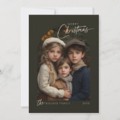 Eenvoudige groene vrolijke kerstscriptfoto feestdagenkaart (Voorkant)