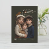 Eenvoudige groene vrolijke kerstscriptfoto feestdagenkaart (Staand voorkant)