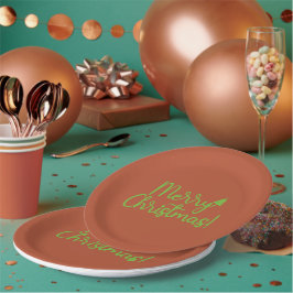 Eenvoudige Groene Vrolijke Kersttekst op Roodbruin Papieren Bordje