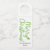Eenvoudige groene vrolijke kersttypografie op wit flessenhanger (Voorkant)
