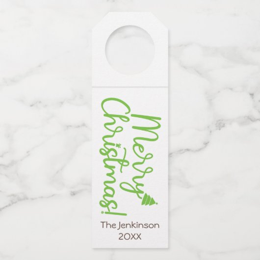 Eenvoudige groene vrolijke kersttypografie op wit flessenhanger (Voorkant)