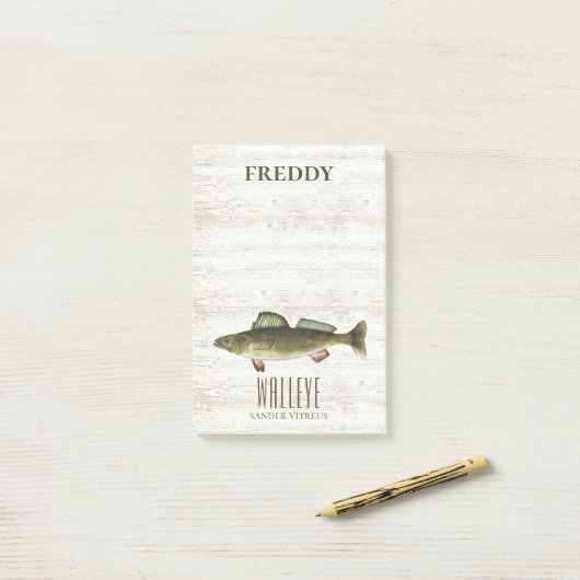 Eenvoudige Groene Waterverf Fish Walleye Custom Post-it® Notes (Op bureau)