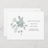 Eenvoudige groene Waterverf Floral sparen de Datum Uitnodiging Briefkaart (Voorkant / Achterkant)