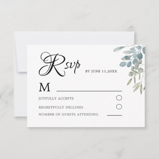 Eenvoudige Groene Waterverf Foliage Wedding RSVP (Voorkant)
