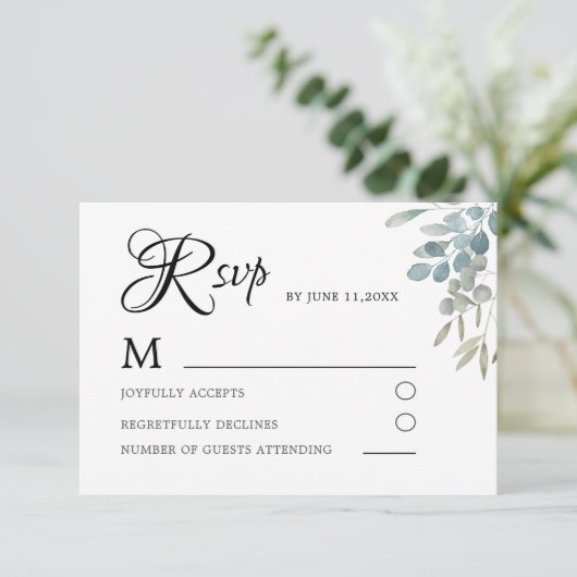 Eenvoudige Groene Waterverf Foliage Wedding RSVP (Staand voorkant)