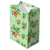 Eenvoudige groene Waterverf Holly Berries Xmas Pat Medium Cadeauzakje (Voorkant Gekanteld)