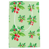 Eenvoudige groene Waterverf Holly Berries Xmas Pat Medium Cadeauzakje (Voorkant)
