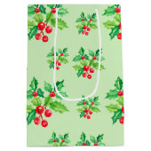 Eenvoudige groene Waterverf Holly Berries Xmas Pat Medium Cadeauzakje (Achterkant)