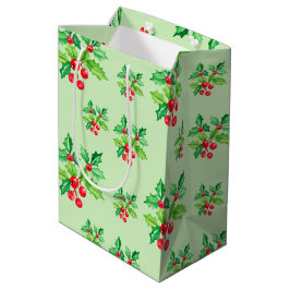 Eenvoudige groene Waterverf Holly Berries Xmas Pat Medium Cadeauzakje