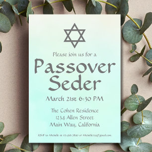 Eenvoudige Groene Waterverf Pesach Seder Uitnodigi Kaart