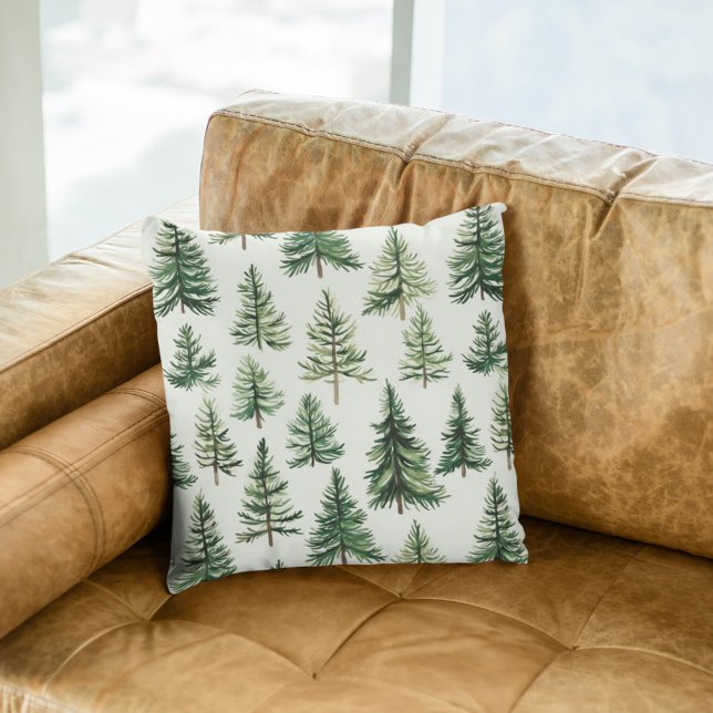 Eenvoudige Groene Waterverf Pine Vakantie Kussen (Creator heeft geüpload)