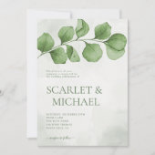 Eenvoudige groene Waterverf verlaat bruiloft Kaart (Voorkant)