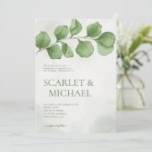 Eenvoudige groene Waterverf verlaat bruiloft Kaart (Staand voorkant)