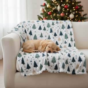 Eenvoudige groene witte dennenboom bos boom fleece deken