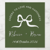 Eenvoudige Groene & Witte Hand Getrokken Bow Schet Wijn Etiket (Enkel label)