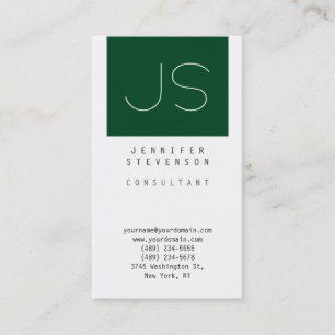 Eenvoudige groene-witte monogram bedrijfkaart visitekaartje
