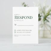 Eenvoudige groene & witte trouw-RSVP RSVP Kaartje (Staand voorkant)
