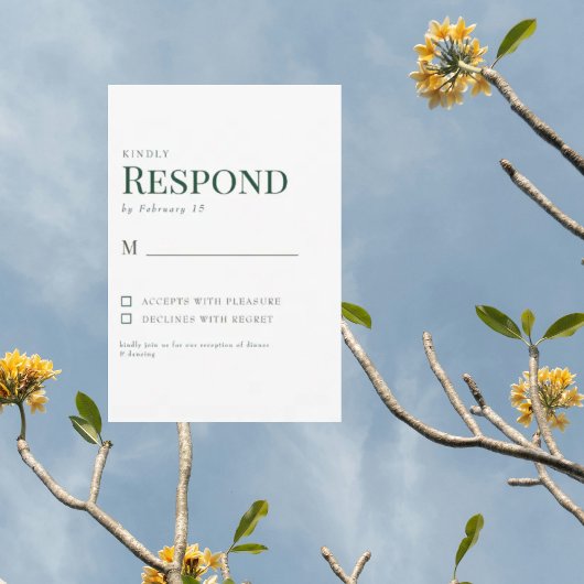 Eenvoudige groene & witte trouw-RSVP RSVP Kaartje