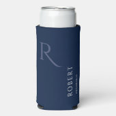 Eenvoudige Groomsman Monogram Blauwe Bruiloft Seltzer Blikjeskoeler (Seltzer Voorkant)