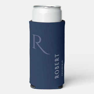 Eenvoudige Groomsman Monogram Blauwe Bruiloft Seltzer Blikjeskoeler