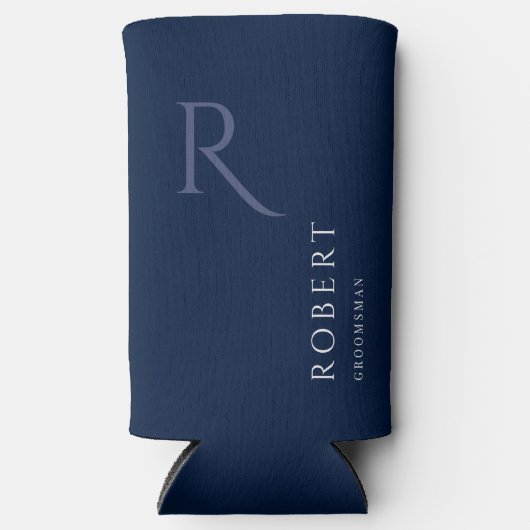 Eenvoudige Groomsman Monogram Blauwe Bruiloft Seltzer Blikjeskoeler (Voorkant)