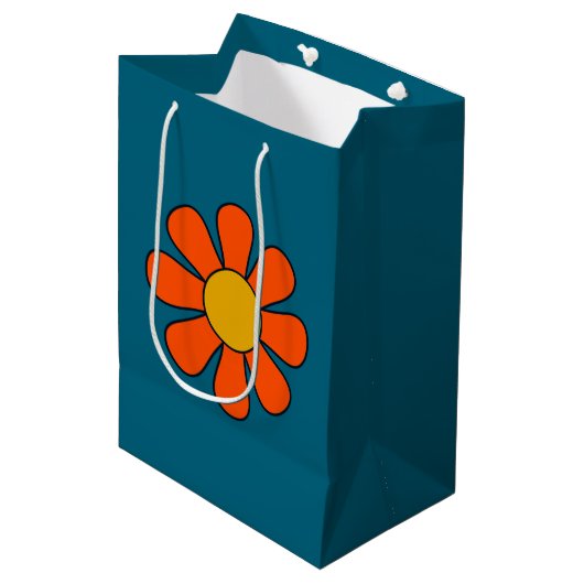 Eenvoudige Groovy Retro Modern 60s 70s Flower Sing Medium Cadeauzakje (Voorkant Gekanteld)
