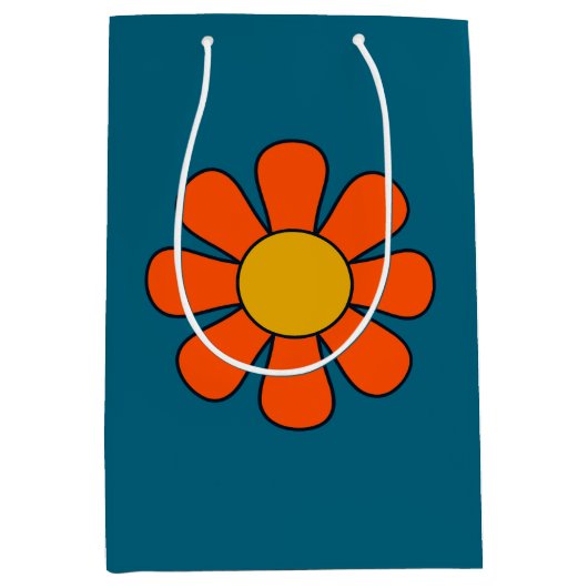 Eenvoudige Groovy Retro Modern 60s 70s Flower Sing Medium Cadeauzakje (Voorkant)